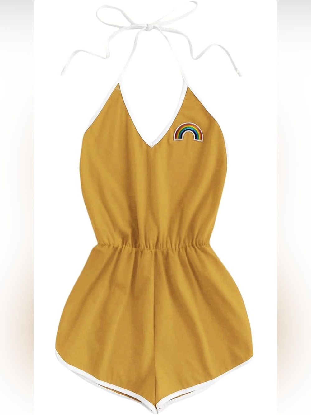 Rainbow Patch Halter Jumpsuit Romper SZ L